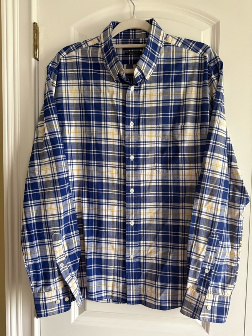 LAUREN Ralph Lauren Blue, White & Yellow Plaid Button-Down Shirt, sz. L, NWOT